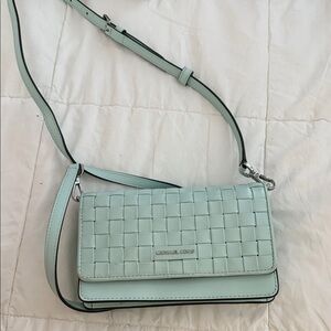 Michael Kors Light Green Woven Crossbody Bag